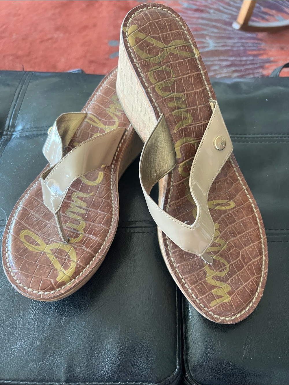 Sam Edelman Nude Patent Leather Wedge Sandals/Flip Flops Size 10